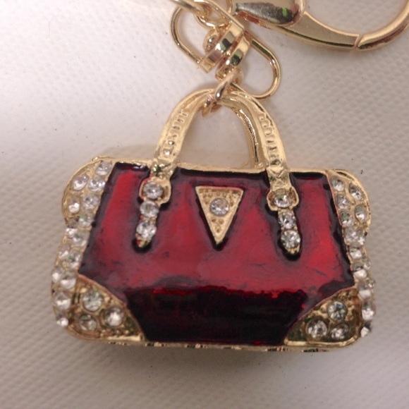 2- Way Red Enamel Rhinestone Handbag Charm- Key chain - Picture 8 of 10